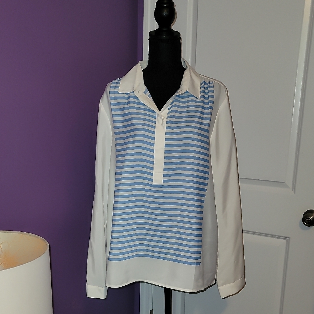J. Crew Blue and White Striped Shirt Sz: XL - Picture 7 of 8